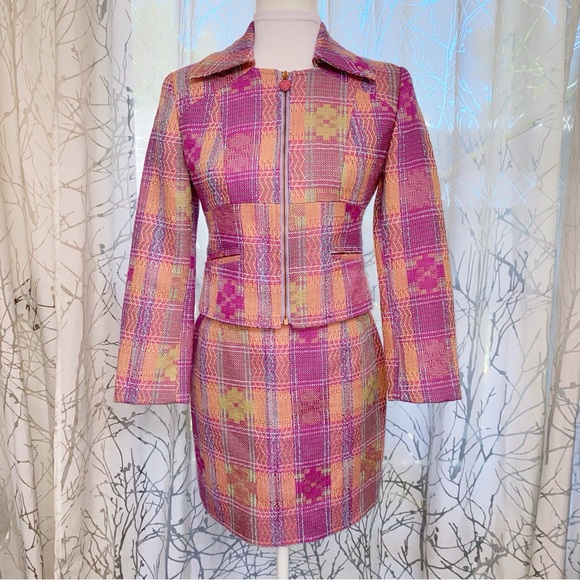 VINTAGE BAZAR CHRISTIAN LACROIX COLORFUL TWEED ZIP UP JACKET HIGH RISE SKIRT SET - Picture 11 of 16